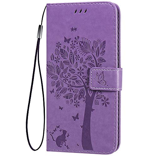 KEYYO Flip Tasche Hülle für VIVO Y76 5G, Schutzhülle Leder Klapptasche mit Kartenfächer, 3D Katze Baum Muster Folio Handytasche Handyhülle - Helles Lila von KEYYO