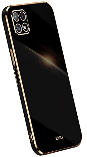 KEYYO Schutzhülle für Samsung Galaxy A22 (5G Edition), weich, TPU, Silikon, vergoldeter Rand, ultradünn, Schwarz von KEYYO