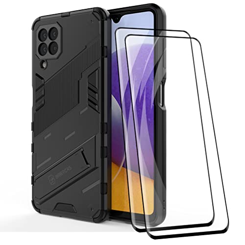 KEYYO Hülle für Samsung Galaxy M33 5G + Displayschutz [2 Stück], Schutzhülle TPU/PC Handyhülle mit Stand, Stoßfest Bumper Armor Case Hybrid Cover - Schwarz. von KEYYO