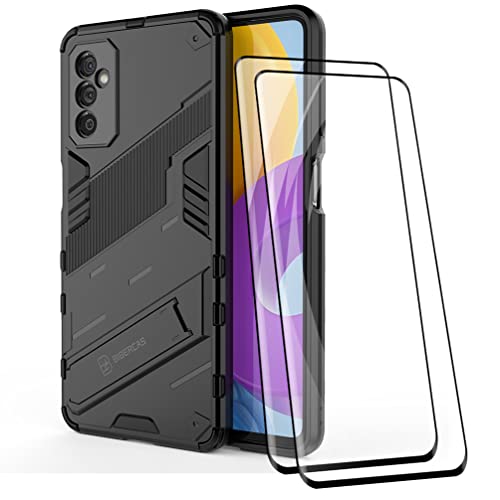 KEYYO Hülle für Samsung Galaxy M52 5G + Displayschutz [2 Stück], Schutzhülle TPU/PC Handyhülle mit Stand, Stoßfest Bumper Armor Case Hybrid Cover - Schwarz. von KEYYO