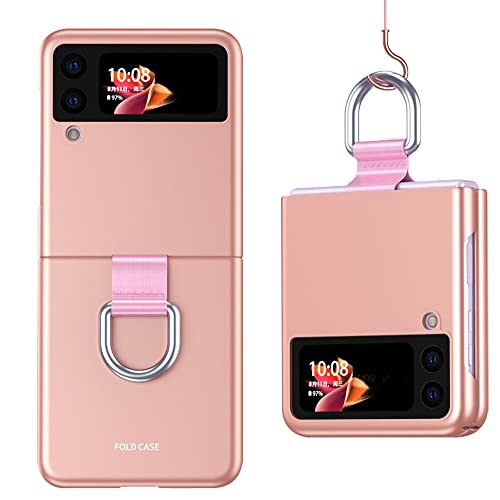 KEYYO Hülle für Samsung Galaxy Z Flip 3, PC Handyhülle mit Ringschließe, Schutzhülle Case Cover mit Schlüsselanhänger - Roségold von KEYYO