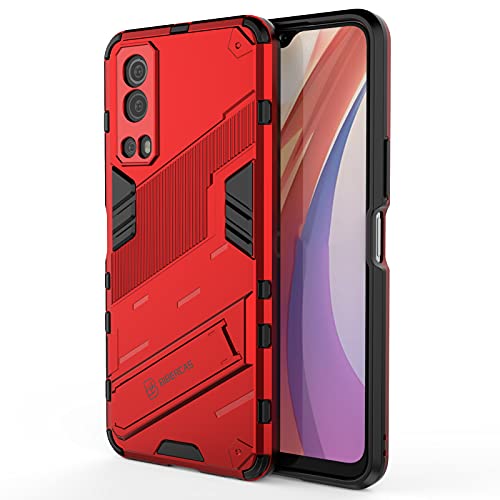 KEYYO Hülle für VIVO Y52 5G | Y72 5G, Schutzhülle TPU/PC Handyhülle mit Stand, Stoßfest Bumper Armor Case Hybrid Cover - rot von KEYYO