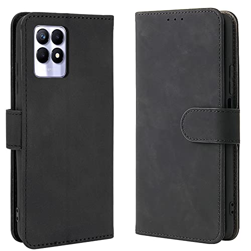 KEYYO Klapp Handyhülle für Oppo Realme 8i, PU Leder Hülle mit 2 Kartenfächer, Schutzhülle Case Tasche Magnetverschluss Flip Cover - Schwarz von KEYYO