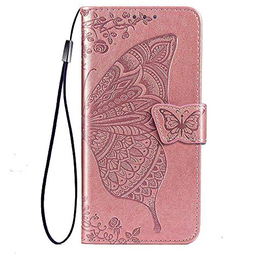 KEYYO Schmetterling Flip Folio Hülle für Samsung Galaxy S22, Schutzhülle PU/TPU Leder Klapptasche Handytasche mit Kartenfächer, Handyhülle - Rose Gold von KEYYO