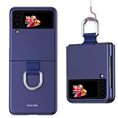 KEYYO Schutzhülle für Samsung Galaxy Z Flip 3, Schutzhülle aus PC mit Ringschnalle, Schutzhülle mit Schlüsselanhänger, Blau von KEYYO