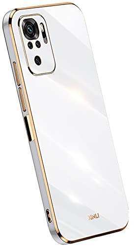 KEYYO Schutzhülle für Xiaomi Redmi Note 10 4G | Note 10S, Schutzhülle, weich, TPU, Silikon, Beschichtung mit goldfarbenem Rand, ultradünn, Weiß von KEYYO