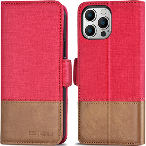 KEZiHOME Hülle für iPhone 13 Pro, Flipcase Brieftasche [RFID Schützt] [Kartenfach] [Panzerglas Schutzfolie] TPU, PU Leder klappbar Stoßfeste Schutzhülle kompatibel mit iPhone 13 Pro 5G (Rot/Braun) von KEZiHOME