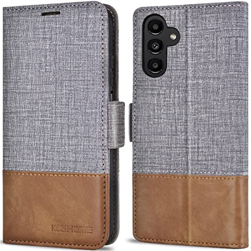 KEZiHOME Samsung Galaxy A13 5G Hülle, PU Leder Handyhülle [RFID Schützt] [Standfunktion] [Kartenfach] TPU Flip Cover Stoßfeste Schutzhülle für Galaxy A13 5G (Grau/Braun) von KEZiHOME