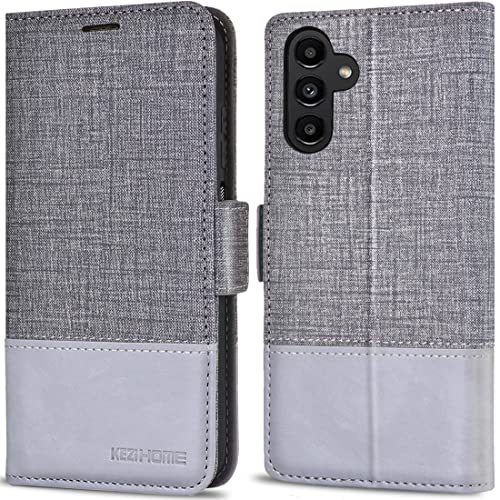 KEZiHOME Samsung Galaxy A13 5G Hülle, PU Leder Handyhülle [RFID Schützt] [Standfunktion] [Kartenfach] TPU Flip Cover Stoßfeste Schutzhülle für Galaxy A13 5G (Grau/Grau) von KEZiHOME