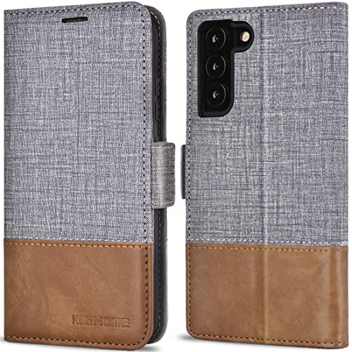 KEZiHOME für Samsung Galaxy S22 Plus Hülle, S22 Plus Magnet Handyhülle [RFID Schützt] [Kartenfach] PU Lederhülle, Klappbar Geldfach Stoßfeste Schutzhülle Kompatibel mit Galaxy S22 Plus 5G (Grau/Braun) von KEZiHOME
