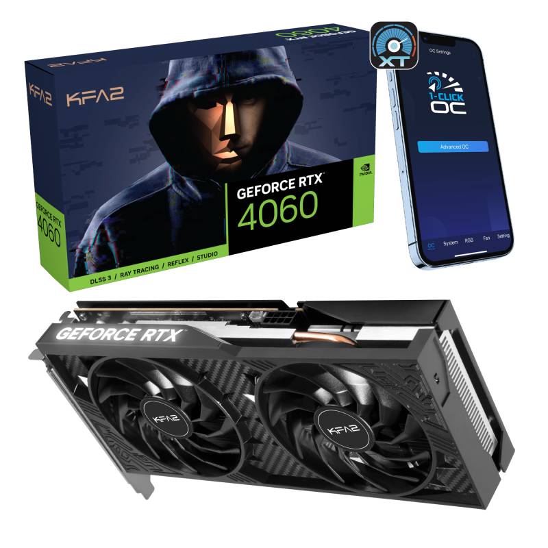 KFA2 GeForce RTX 4060 2X 1-Click OC 8GB Grafikkarte - 8GB GDDR6, 1x HDMI, 3x DP von KFA2