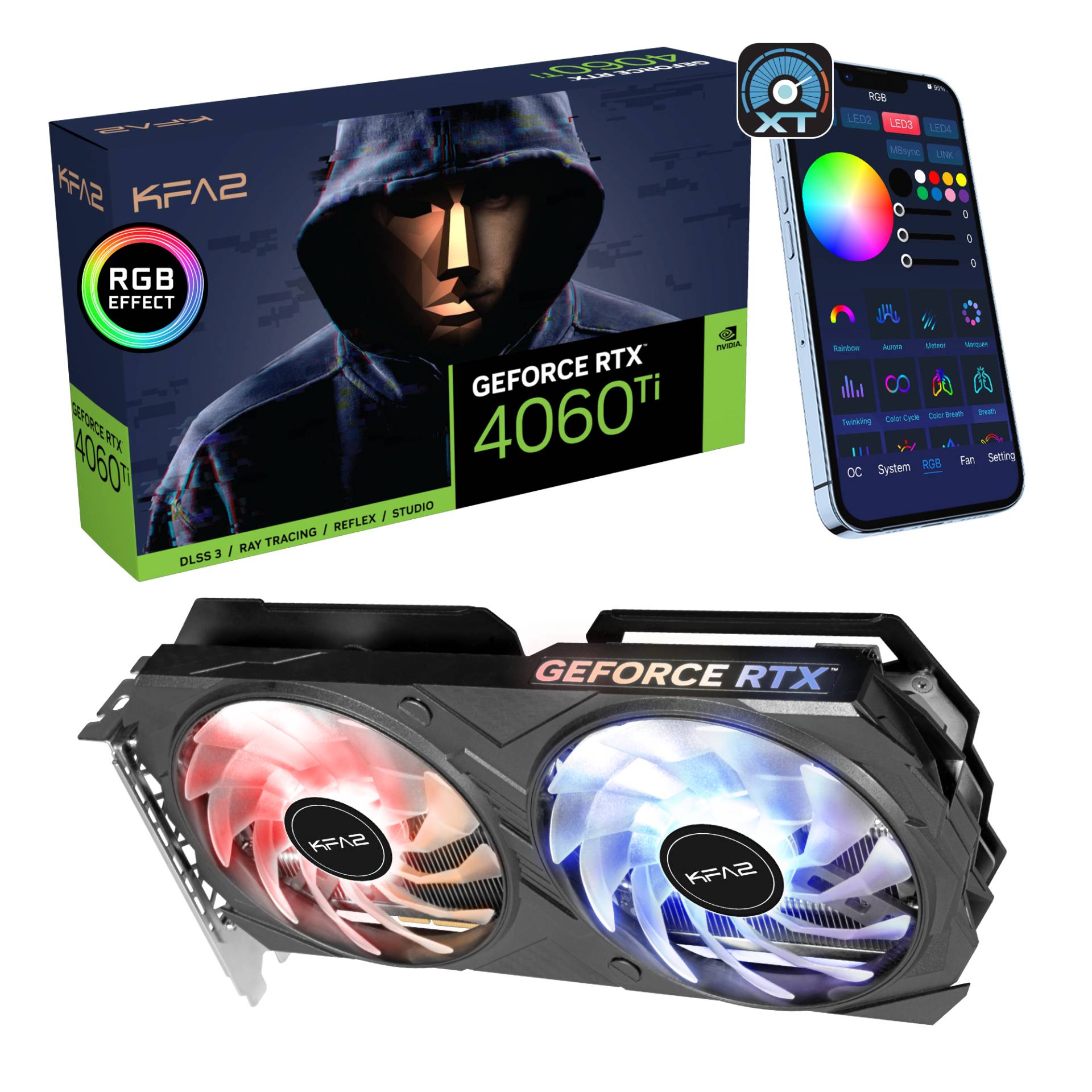 KFA2 GeForce RTX 4060 Ti EX 1-Click OC 8GB Grafikkarte - 8GB GDDR6, 1x HDMI, 3x DP von KFA2