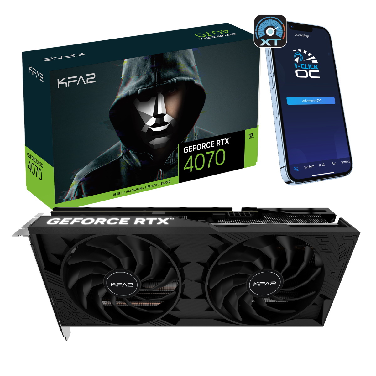 KFA2 GeForce RTX 4070 2X 1-Click OC 12GB Grafikkarte - 12GB GDDR6X, 1x HDMI, 3x DP von KFA2