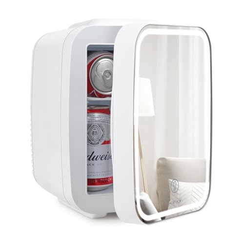 KFO Tragbarer gespiegelter Schönheitskühlschrank mit LED-Beleuchtung, 6 Liter tragbarer Minikühlschrank für Make-up, 4 Liter/6 Kann 3 LED Spiegel Licht Modus, für Make-up Storag (Weiß, 4 L) KFO Tragbarer gespiegelter Schönheitskühlschrank mit LED-Beleuchtung, 6 Liter tragbarer Minikühlschrank für Make-up, 4 Liter/6 Kann 3 LED Spiegel Licht Modus, für Make-up Storag (Weiß, 4 L) von KFO