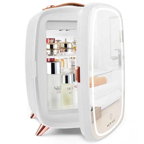 KFO Tragbarer gespiegelter Schönheitskühlschrank mit LED-Beleuchtung, 6 Liter tragbarer Minikühlschrank für Make-up, 4 Liter/6 Kann 3 LED Spiegel Licht Modus, für Make-up Storag (Weiß, 6 L) KFO Tragbarer gespiegelter Schönheitskühlschrank mit LED-Beleuchtung, 6 Liter tragbarer Minikühlschrank für Make-up, 4 Liter/6 Kann 3 LED Spiegel Licht Modus, für Make-up Storag (Weiß, 6 L) von KFO