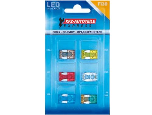 Sortiment, LED-Status Mini KFZ Sicherungen, F130, Set mit 12 Stück, 5A 7,5A 10A 15A 20A 25A 30A Sortiment, LED-Status Mini KFZ Sicherungen, F130, Set mit 12 Stück, 5A 7,5A 10A 15A 20A 25A 30A von KFZ-Autoteile Express