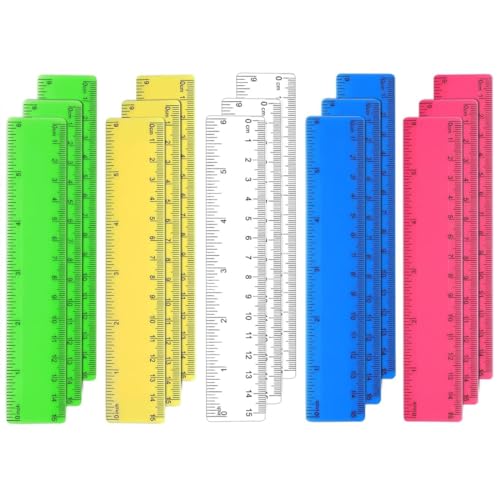 KGDUYC 15 Stück Farbiges Transparentes Lineal- 15 cm 6 Zoll Gerades Lineal mit Zentimetern und Zoll Plastiklineale für Schule Klassenzimmer Zuhause Büro von KGDUYC
