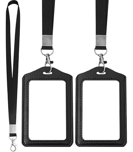 KGDUYC 2 Stücke Ausweishülle mit Schlüsselband, Ausweishalter ID Kartenhalter ID Card Holder Ausweishülle PU Leder Wasserdicht Kartenhülle Ausweishalter Set Arbeitskartenhalter Ausweiskartenhalter von KGDUYC