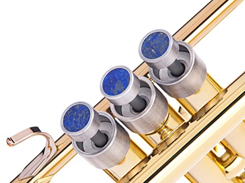 HEAVY Trompete Custom Fingerknöpfe für Yamaha (YTR), Stomvi, Shagerl, Carol Brass und Fides Trompeten, Flügelhorn 631/731, Kornett Modelle (versilbert gebürstet, Lapislazuli) von KGUBrass