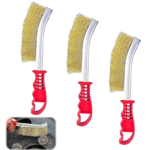 KHDULQ 3 Stück Drahtbürste Klein Metall Messingbürste Drahtbürste Messing Wire Brush Edelstahl Metallbürste des Typs mit Kunststoffgriff,für Reinigung Grill Rost Ölflecken Malen Staub(Gelb) von KHDULQ