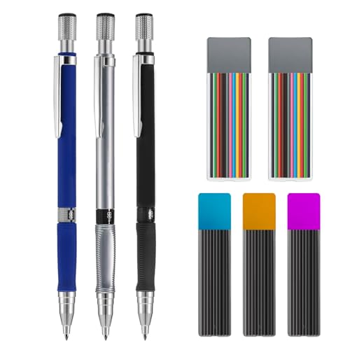 KHDULQ 8 Stück Druckbleistift Set, 2B Druckbleistifte 2mm, 3 Stück Mechanical Pencil mit 2 Kiste Farbige und 3 Kiste Schwarze NachfüLlungen, für Schreiben Zeichnen Basteln Kunstskizzen KHDULQ 8 Stück Druckbleistift Set, 2B Druckbleistifte 2mm, 3 Stück Mechanical Pencil mit 2 Kiste Farbige und 3 Kiste Schwarze NachfüLlungen, für Schreiben Zeichnen Basteln Kunstskizzen von KHDULQ