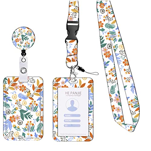 KHDULQ Lanyard Mit Kartenhülle, Kartenhülle Mit Band, Id Card Holder, Karten Schutzhülle, Card Wallet (Autumn Leaves and Flowers) Für Handy-Lanyards, Ausweise, Büro- Und Schulbedarf von KHDULQ