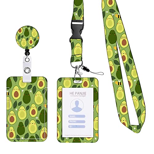 KHDULQ Lanyard Mit Kartenhülle, Kartenhülle Mit Band, Id Card Holder, Karten Schutzhülle, Card Wallet (Avocado pattern) Für Handy-Lanyards, Ausweise, Büro- Und Schulbedarf von KHDULQ