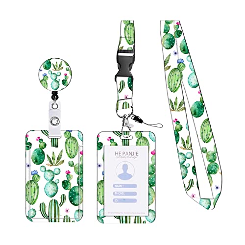 KHDULQ Lanyard Mit Kartenhülle, Kartenhülle Mit Band Id Card Holder Karten Schutzhülle Card Wallet (Green Cactus, Card Sleeve) für Handy-Lanyards, Ausweise, Büro- Und Schulbedarf. von KHDULQ