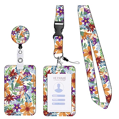 KHDULQ Lanyard Mit Kartenhülle, Kartenhülle Mit Band, Id Card Holder, Karten Schutzhülle, Card Wallet (Orange Blumenmuster) Für Handy-Lanyards, Ausweise, Büro- Und Schulbedarf von KHDULQ