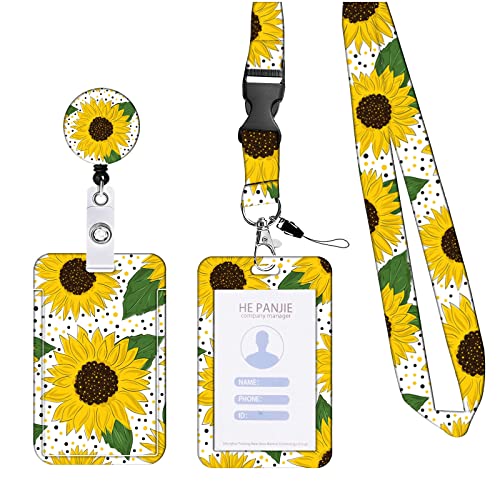 KHDULQ Lanyard Mit Kartenhülle, Kartenhülle Mit Band Id Card Holder Karten Schutzhülle Card Wallet (sunflower pattern) für Handy-Lanyards, Ausweise, Büro- Und Schulbedarf von KHDULQ