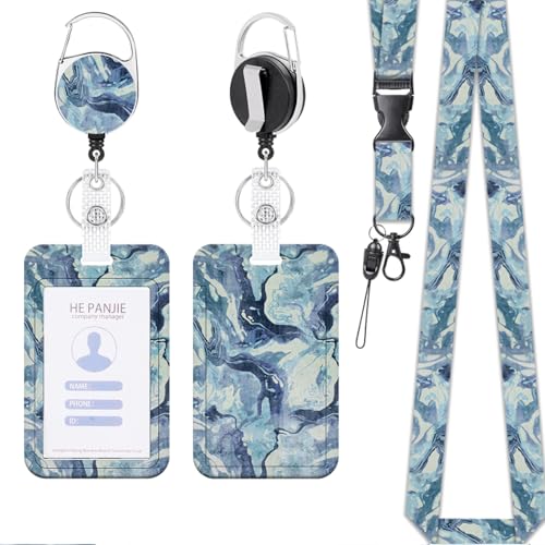 KHDULQ Lanyard Mit Kartenhülle, Kartenhülle Mit Band Id Card Holder Karten Schutzhülle Card Wallet (Blaue Textur) Für Handy-Lanyards, Ausweise, Büro- Und Schulbedarf von KHDULQ
