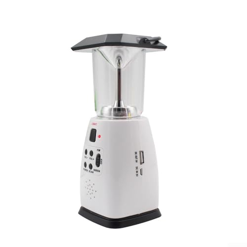 Solar-Handkurbel-Camping-Laterne mit FM-Radio, 8 LED-Leuchten, Handy-Ladegerät, Wecker – tragbares Emer-Gency Licht für Outdoor-Abenteuer, Wandern, Picknicks (weiß) von KHIronHive