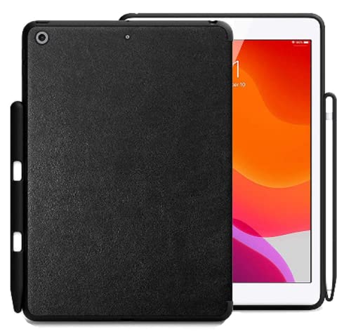 KHOMO iPad 10.2 2019 und 2020 Hülle mit Stifthalterung (7. & 8. Generation) – Nur Hintere Abdeckung – Perfekt für Smart Keyboard - Leder Schwarz von KHOMO