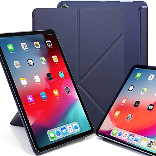 KHOMO iPad Pro 11 2018 Smart Cover Schutzhülle mit Halbdurchsichtiger Silikonrückseite und Origami Aufstellungsmöglichkeiten - Dunkelblau von KHOMO