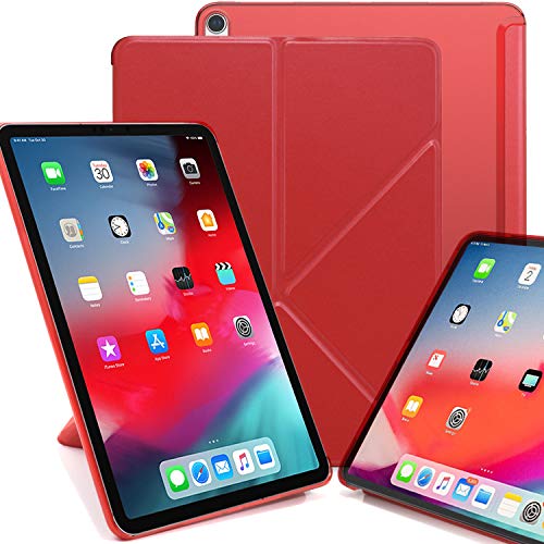 KHOMO iPad Pro 11 2018 Smart Cover Schutzhülle mit Halbdurchsichtiger Silikonrückseite und Origami Aufstellungsmöglichkeiten - Rot von KHOMO