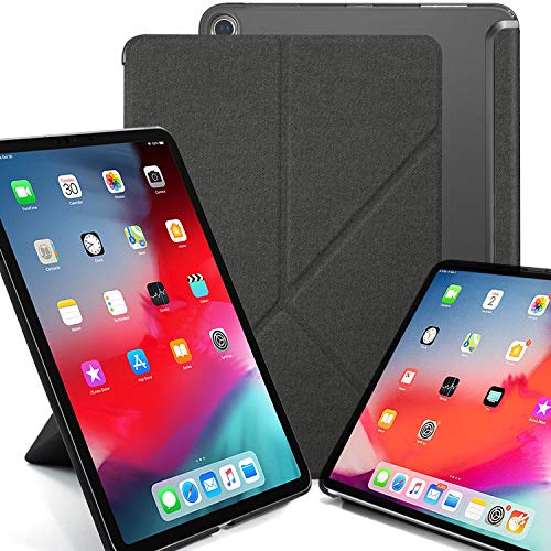 KHOMO iPad Pro 12.9 2018 Smart Cover Schutzhülle mit Halbdurchsichtiger Silikonrückseite und Origami Aufstellungsmöglichkeiten - Grau von KHOMO