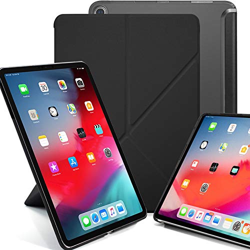 KHOMO iPad Pro 12.9 2018 Smart Cover Schutzhülle mit Halbdurchsichtiger Silikonrückseite und Origami Aufstellungsmöglichkeiten - Schwarz von KHOMO