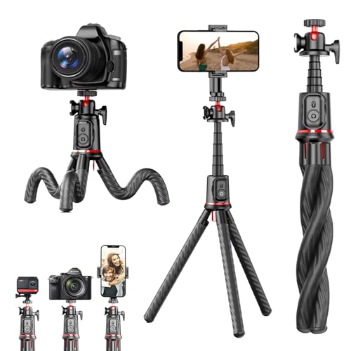 Flexibles Stativ für Handy, ausziehbar, 3-in-1, 360-Grad-Drehung, Action- und DSLR-Kamera mit Bluetooth-Fernbedienung, rutschfest, robust, aus Aluminium, ideal für Selfies, Videos, Reisen und kreative Flexibles Stativ für Handy, ausziehbar, 3-in-1, 360-Grad-Drehung, Action- und DSLR-Kamera mit Bluetooth-Fernbedienung, rutschfest, robust, aus Aluminium, ideal für Selfies, Videos, Reisen und kreative von KHROMAX