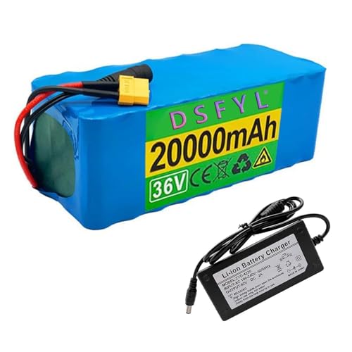 Lithium-E-Bike-Akku, 36 V, 20 Ah, 10S4P, Li-Ion-Akku mit Ladegerät, für unter 500 W Motor-Kit, T-Stecker von KHUKHU