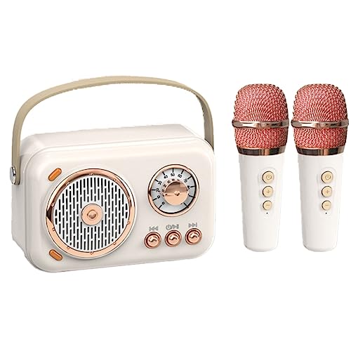 KICHI Familien-Karaoke-Bluetooth-Lautsprecher, kabellos, Mikrofon, tragbar, Karte, Subwoofer, hohe Lautstärke, Weiß von KICHI