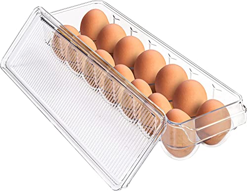 KICHLY Eierbehälter für kühlschrank -Eierbox mit 14 Fächern, Deckel und Griff, Kunststoff Eier Aufbewahrungsbox, Eierhalter Kühlschrank, Eier Aufbewahrung (1er-Pack) von KICHLY