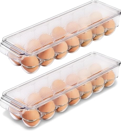KICHLY Eierbehälter für kühlschrank -Eierbox mit 14 Fächern, Deckel und Griff, Kunststoff Eier Aufbewahrungsbox, Eierhalter Kühlschrank, Eier Aufbewahrung (2er-Pack) von KICHLY
