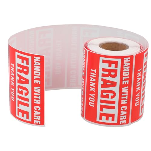 KICHOUSE 1 Rolle Versandaufkleber Packband mit Abroller Inventar zerbrechlich Versandetiketten selbstklebend Klebeetiketten Vorsicht Verpackungsaufkleber selbstklebende Warnaufkleber rot von KICHOUSE