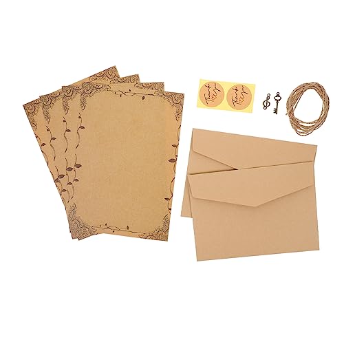KICHOUSE 3 Sätze Vintage-Umschlagset Erwachsene Briefe Party Umschläge gefüttert Einladung Briefpapier Brief-Kit Schreiben von Schreiben Schreibwaren Vintage -Papier Khaki von KICHOUSE