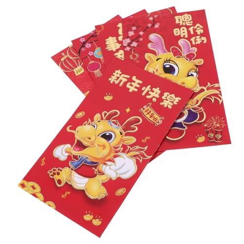KICHOUSE 30 Stück rote Umschlagtasche Cartoon-Drachen-roter Umschlag Rote Umschläge Drache Einladung lang rote Taschen briefumschläge Glücksgeldumschlag 2024 Hongkong Papier von KICHOUSE