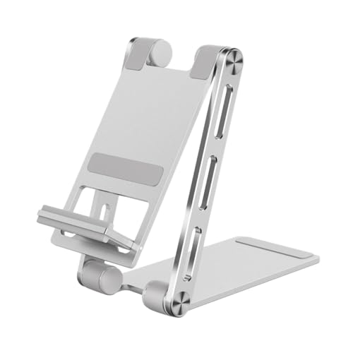 KICHOUSE zusammenklappbarer Handyhalter einstellbar Aluminium faltbar für rotierend Handy Halterung Tablet Halterung Telefonständer im Büro Multifunktionaler Tablet-Halter Kieselgel Silver von KICHOUSE