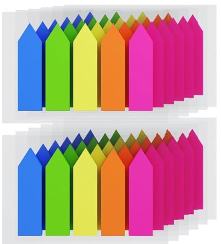 KIFZM 1500 Stück Pfeil Index Marker, 12 Sets in 5 Farben,wiederverwendbare Haftfahnen, einfache Index-Tabs, Haftnotizen,Seitenmarker Zum Hervorheben von Informationen in Verträgen,Büchern oder Akten von KIFZM