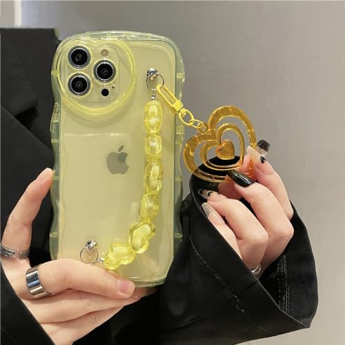 KIHAUV Transparente Love Heart Wrist Phone Soft Case für iPhone 14 Pro Max 13 12 11 XS XR XS 7 8 Plus Cover, gelb, für iPhone 12Pro von KIHAUV