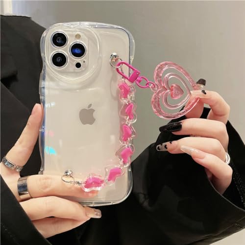 KIHAUV Transparente Love Heart Wrist Phone Soft Case für iPhone 14 Pro Max 13 12 11 XS XR XS 7 8 Plus Cover, klar, für iPhone 14Promax von KIHAUV