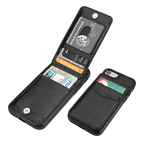 KIHUWEY , , , mit Kreditkartenfächern, Premium-Leder, Magnetverschluss, Ständer, strapazierfähig, für iPhone 7/8/SE, 11,9 cm (4,7 Zoll), Schwarz von KIHUWEY